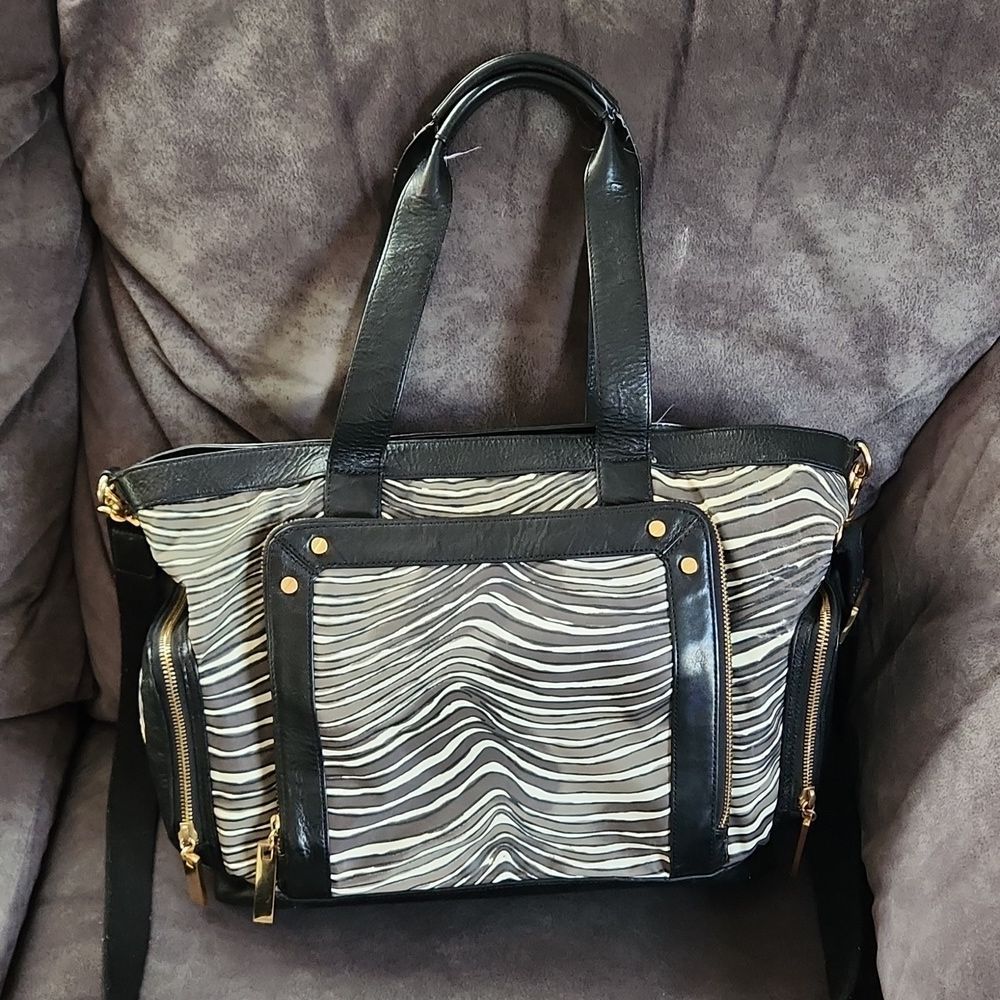 Tory burch bag tote work bag baby diaper bag convertible leather nylon preowned
